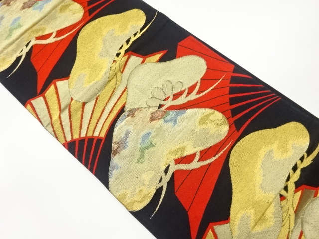 扇に松模様織出し袋帯